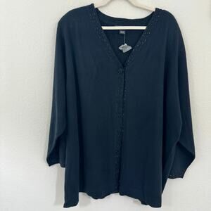 Lane Bryant Womens Cardigan Sweater Size 26/28 Beaded Embellished Black